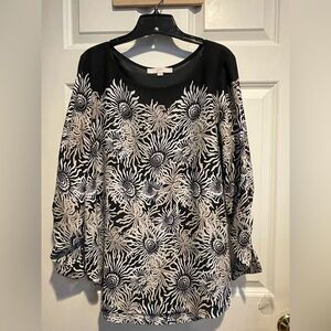 LOFT Black and Cream Floral Blouse